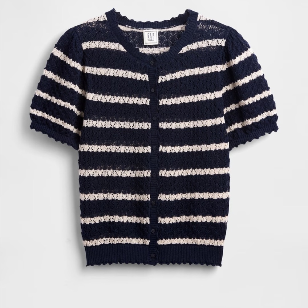 Gap × DÔEN Linen-Blend Pointelle Cardigan Medium